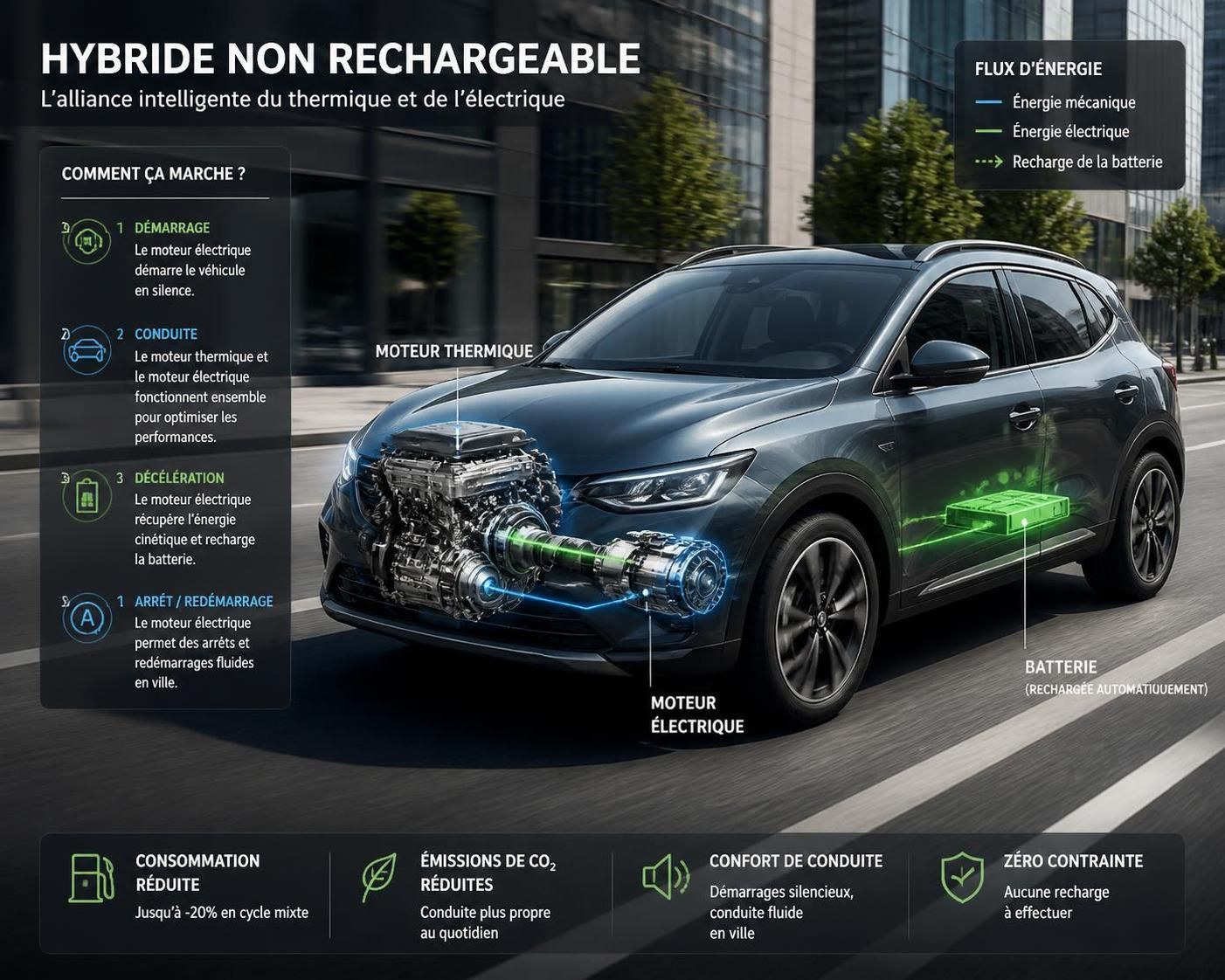 découvrez les avantages et le fonctionnement des voitures hybrides non rechargeables, une solution écologique et économique pour réduire votre consommation de carburant.